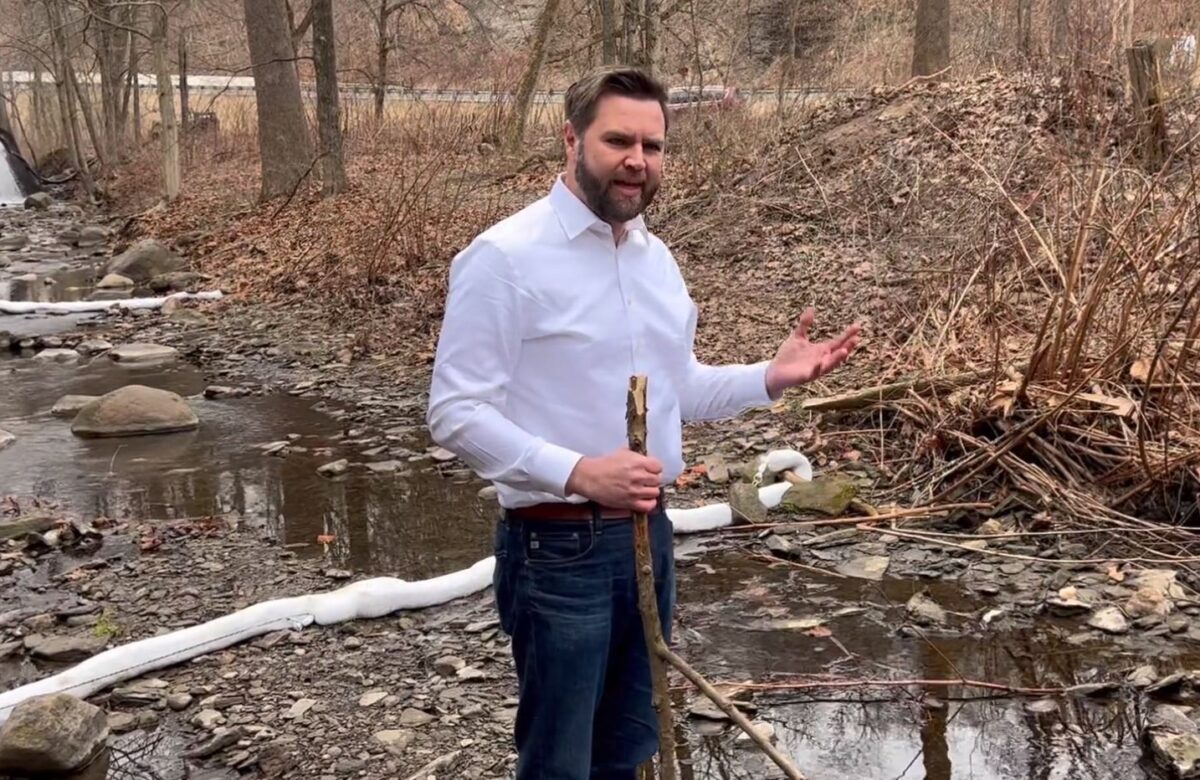 Simple Demonstration by JD Vance Shows How Polluted the Waters Are in East Palestine, Ohio After Toxic Train Wreck